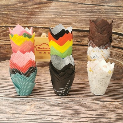 一次性烘焙纸膜工厂 郁金香蛋糕纸杯花形蛋糕纸托 烘焙防油纸托杯
