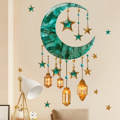 川豪新品中东节日绿月星澜玻璃贴免胶橱窗客厅冰箱静电贴纸窗花