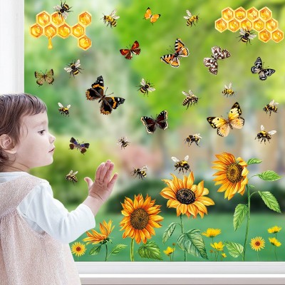 川豪新品亚马逊爆款春季装饰窗户贴纸蝴蝶向日葵春季装饰玻璃贴纸