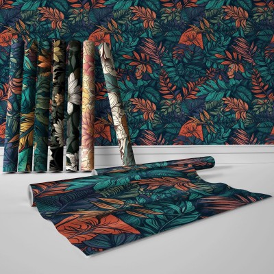 北欧风无缝拼接厨房客厅自粘墙纸防水防潮磨砂pvc植物壁纸墙贴