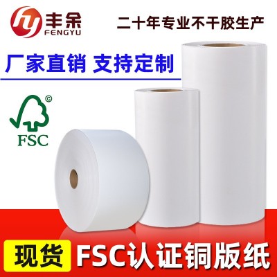 定制铜版纸不干胶标签母卷FSC环保加工背胶印刷80g250g贴纸原材料