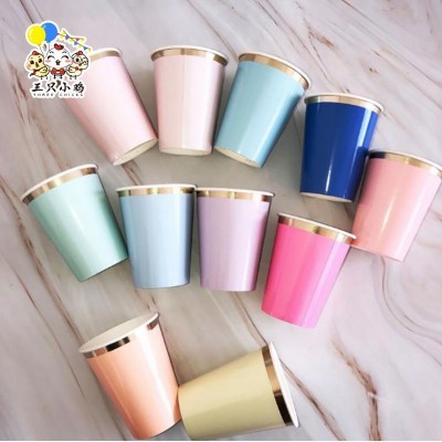 亚马逊一次性纸杯彩色加厚咖啡杯冷饮杯环保材料儿童家用杯子现货