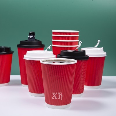 厂家定制一次性双层中空卡纸纸杯 带盖加厚隔热咖啡奶茶外带纸杯