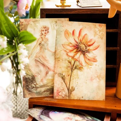 花语精灵系列人物花卉复古欧式手账DIY轻型纸造景插画创意素材纸