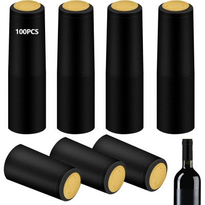 黑色红酒瓶热缩帽带金色顶盖易撕线家用葡萄酒瓶封口收缩膜100 个