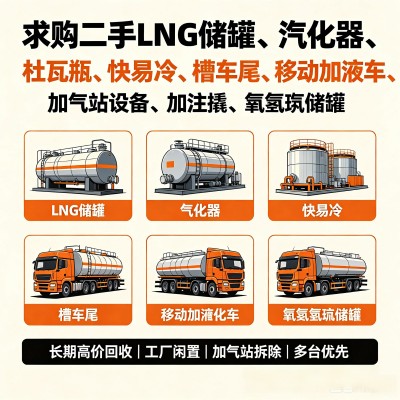 求购 LNG储罐 汽化器 杜瓦瓶  快易冷 槽车尾 移动加液车 加气站设备 加注撬 氧氮氩储罐      快易冷 杜瓦瓶